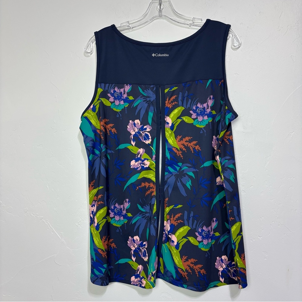 Columbia Women's XL Floral Navy Sleeveless Tank Top Outdoor Hiking Summer - Picture 3 of 8